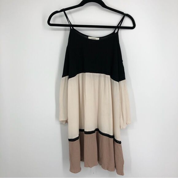 Umgee Blouse Womens Small Color Block Crinkle Cotton Cold Shoulder Lagenlook - Picture 1 of 6
